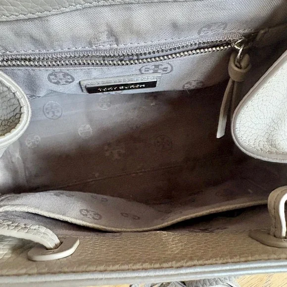 $450 TORY BURCH Thea Mini Pebble Leather Backpack Purse French Gray Tassels EUC - Picture 12 of 13